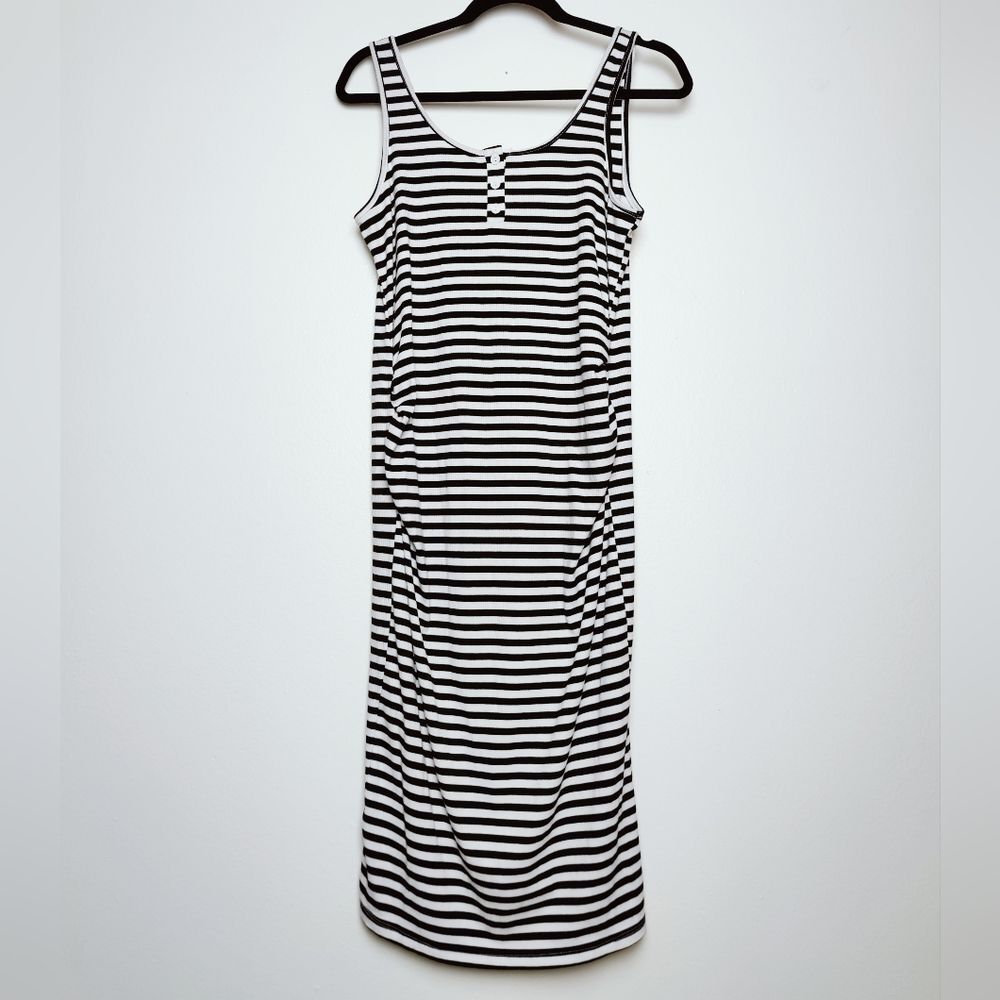 Heart & Hips Maternity Striped Midi Tank Dress, Black/White, Size XL